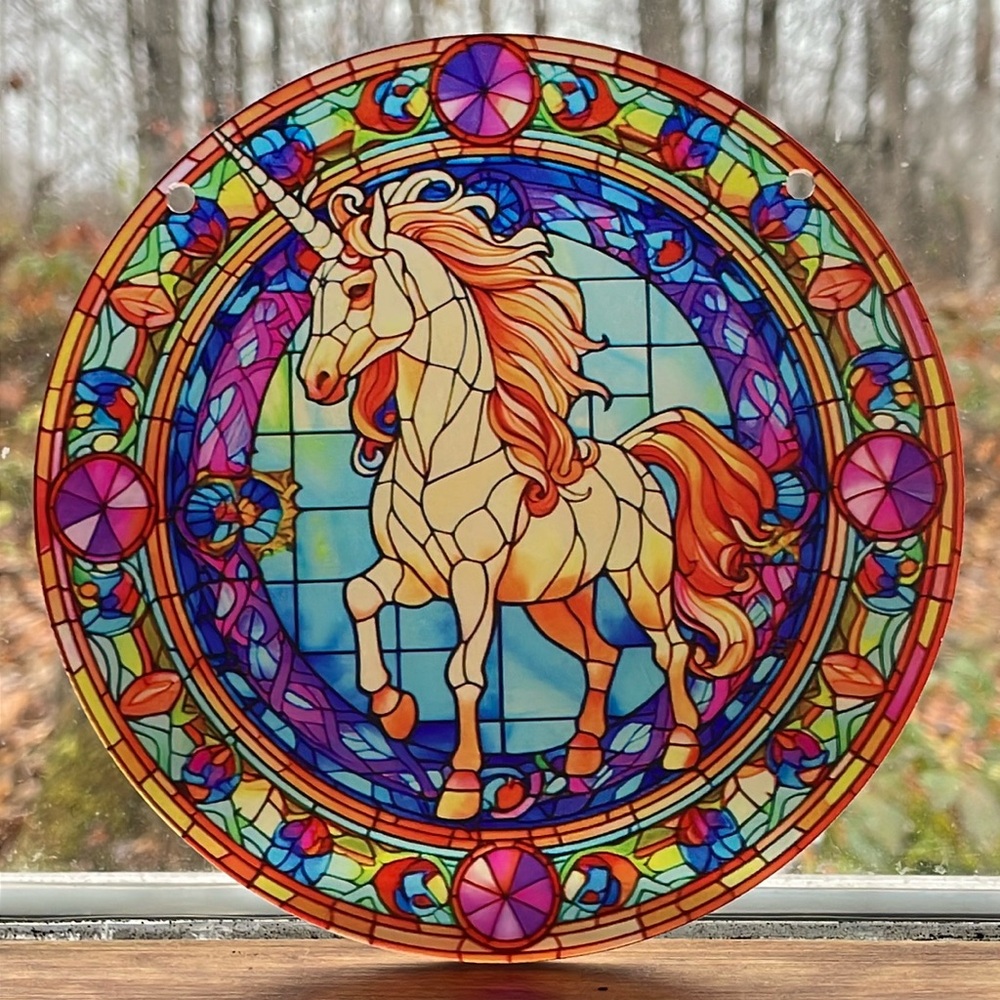 Acrylic Suncatcher White Unicorn Horse Fantasy Mythical Creature 6”Decoration